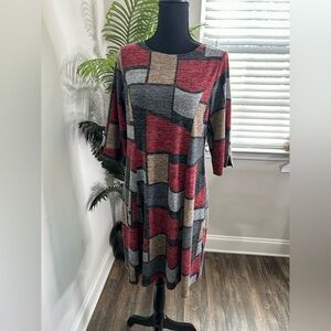 Southern Lady Patchwork Knit Midi Dress • M • Cozy Minimal Grandmacore 90s